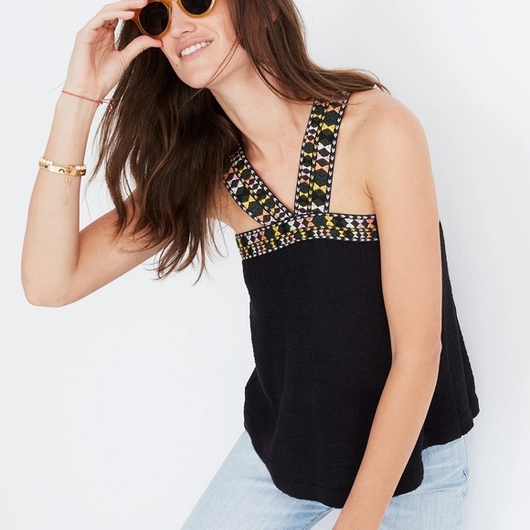 Madewell Tops - Madewell Black Embroidered Swing Sweater Tank Size XS